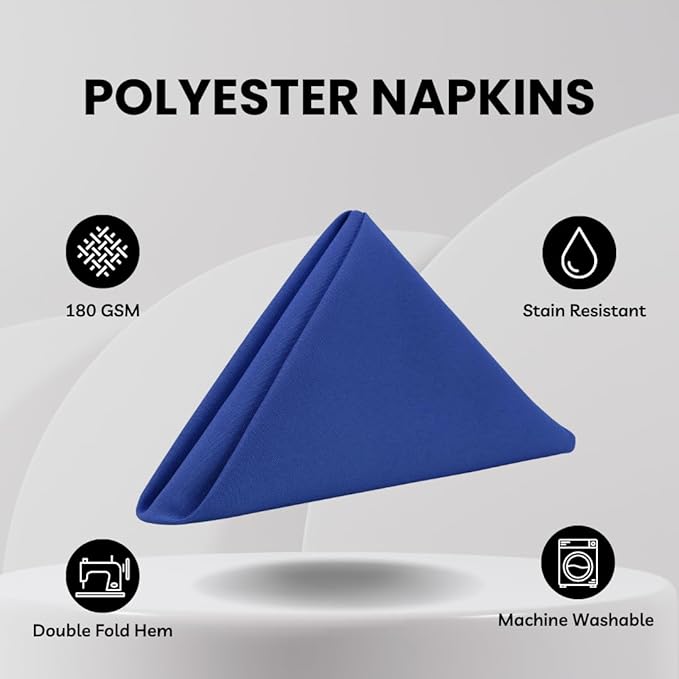 Your Chair Covers Cloth Polyester Napkins, 20 x 20 Inch, Washable Dinner Fabric Linen Napkins with Hemmed Edges for Restaurant, Wedding and Holiday Pack of 10 (Royal Blue)