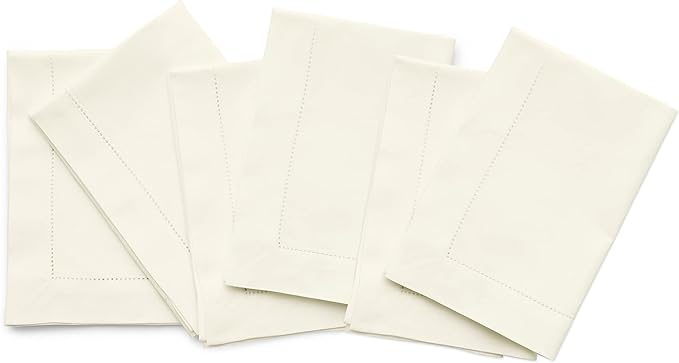 Solino Home Ivory Napkins Set of 6 - Cotton Linen Hemstitch Dinner Napkins Cloth 20 x 20 Inch for Spring, Summer, Mothers Day - Handcrafted and Machine Washable