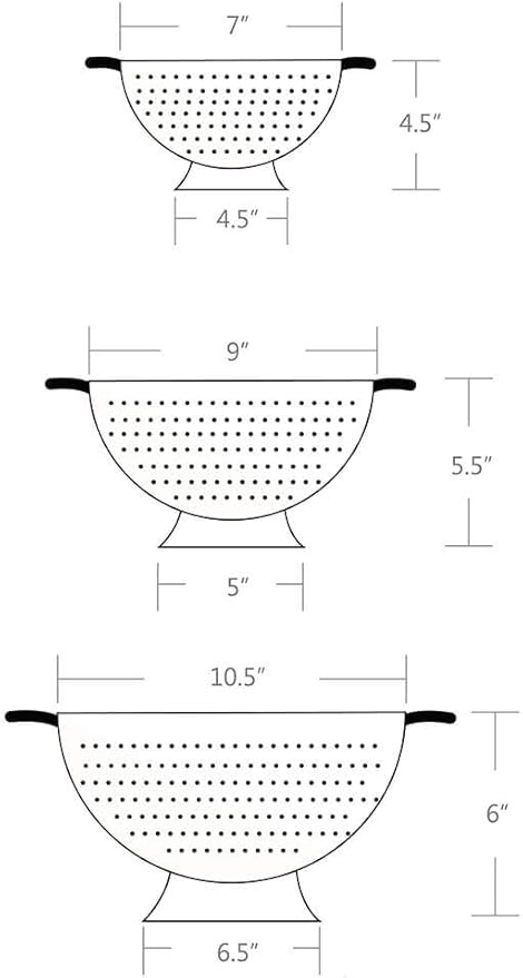 Rorence Powder Coated Steel Colanders: 1.5 Quart 3 Quart & 5 Quart Set of 3 - White