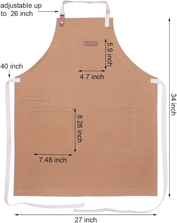 Kitchen Apron with Pockets, Professional Chef Bib Apron for Cooking Grill BBQ Baking Server, with Pockets Towel Loop and Adjustable Neck Straps for Men Women
