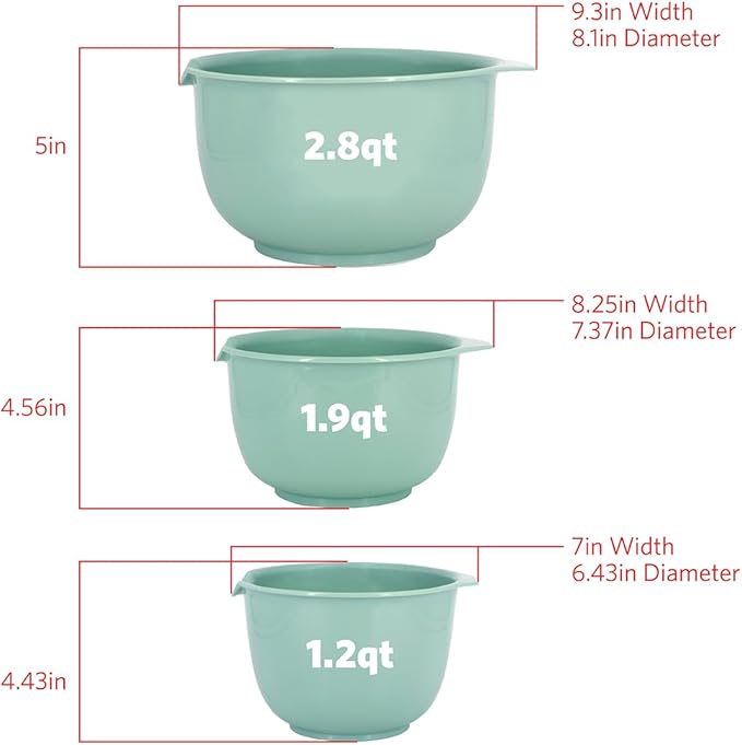 Glad Mixing Bowls with Pour Spout, Set of 3 | Nesting Design Saves Space | Non-Slip, BPA Free, Dishwasher Safe Plastic | Kitchen Cooking and Baking Supplies, Sage Green