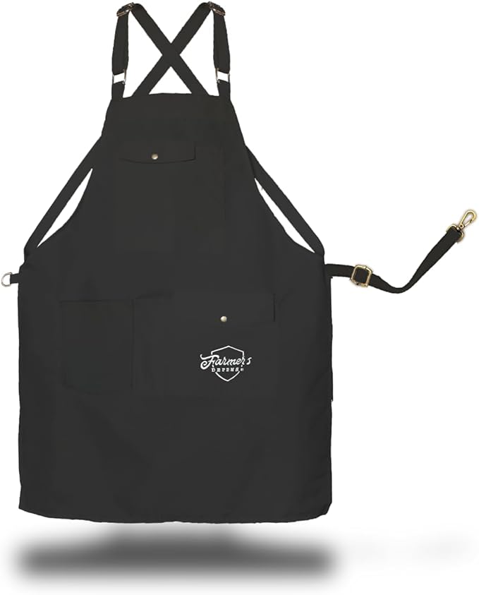 FARMER'S DEFENSE Lightweight Garden Apron with Canvas Pockets | Waterproof, Adjustable, Stick Resistant, Eco-Friendly, Durable | Outdoor Gardening Work and Kitchen Cooking Tasks | Black - L/XL