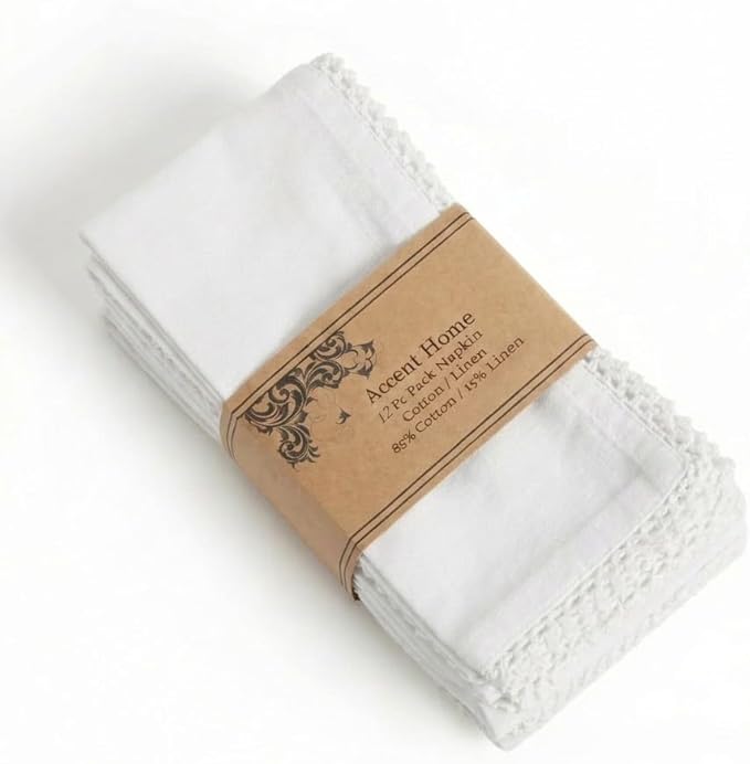 ACCENTHOME White Cloth Napkins Set of 12 18x18 inch Cotton Dinner Napkins - Washable Soft Premium Hotel Quality Reusable Perfect Table Napkins for Family Dinners, Weddings & Everyday Use