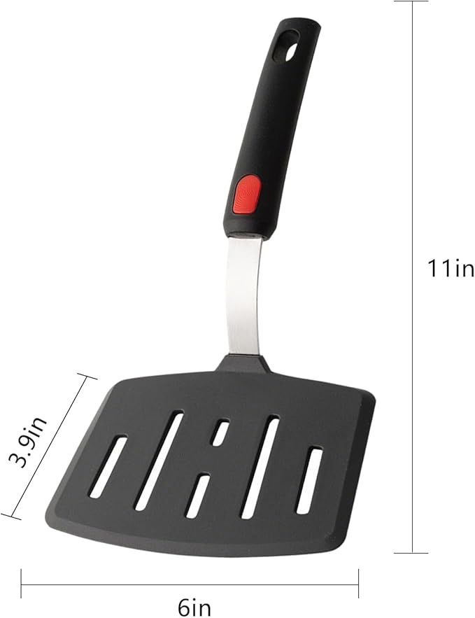 2 Pack Silicone Large Pancake Spatula Turner for Nonstick Cookware, Extra Wide Spatula for Cooking，Flexible Fish Turner, Slotted Spatulas for Eggs Omelette Flipping,Dishwasher Safe (2 Pack Black)
