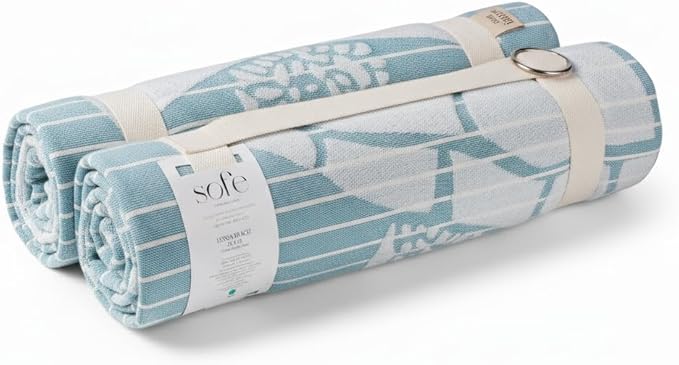 SOFE H&L | LINVIA Foutah Quick Dry Beach Towel Pack of 2 (35” x 70”) CARETTA - Green | Lightweight, Premium, Fade Resistant, Durable | Travel Towel, Turkish Beach Towel with Shoulder Strap