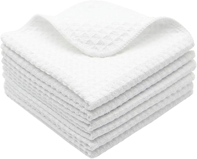 Microfiber Kitchen Cleaning Cloth Thick Dish Rags Waffle Weave Washcloths Dish Cloths Ultra Absorbent Odor Free 12inch X 12inch 6 Pack White