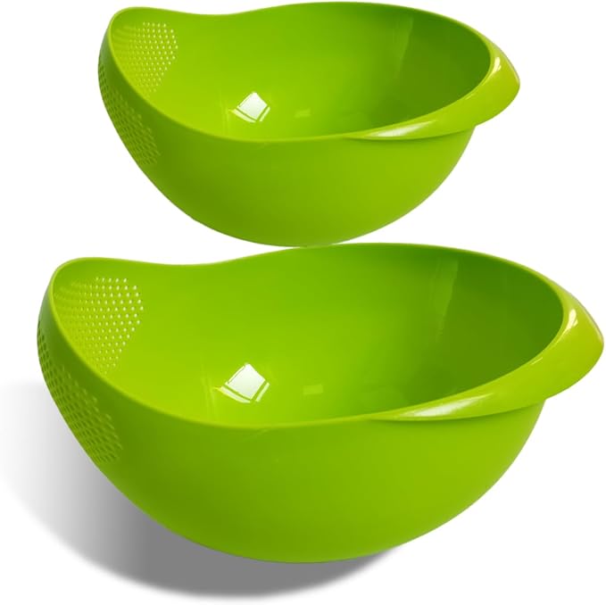 2-in-1 Rice Colander, Vegetable and Fruit Cleaning Filter Basket, 2Piece Sturdy and Easy-To-Use Food Grade Kitchen Tool Accessories (green, large+small)
