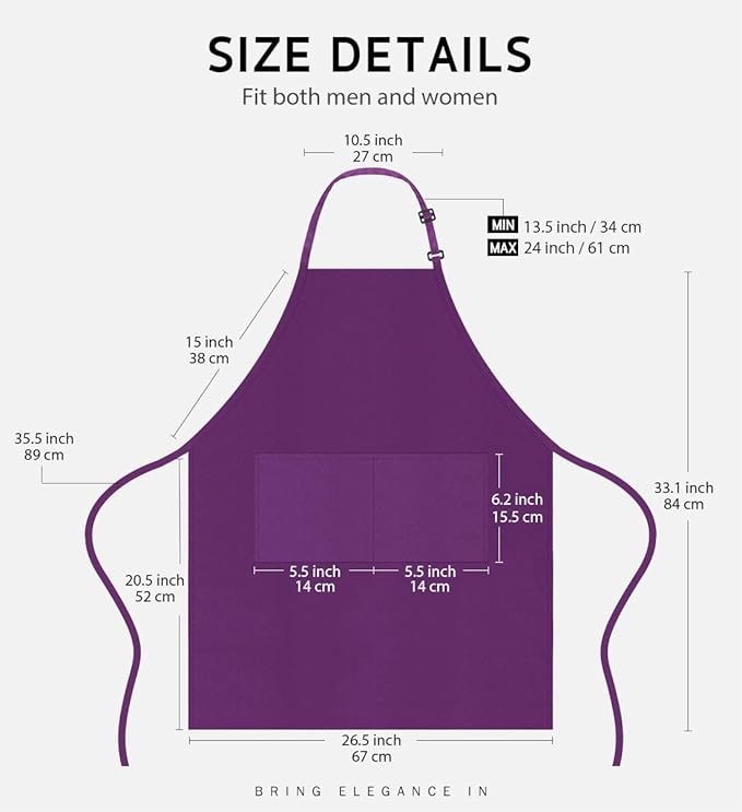 Syntus Apron for Men Women, Adjustable Cooking Kitchen Chef Aprons with 2 Pockets, Cotton/Polycotton/Polyester