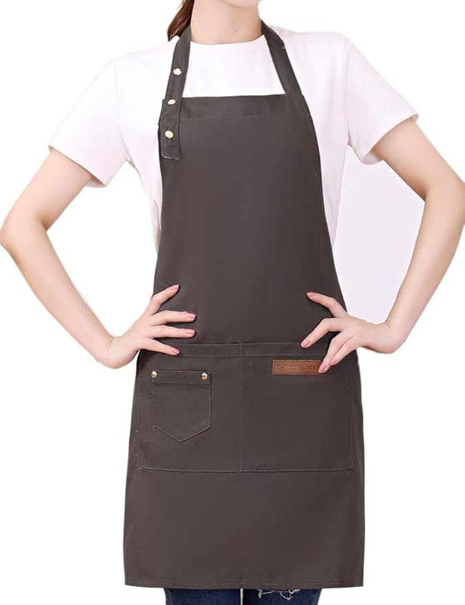 Kitchen Cooking Apron for Women Men with Big Pockets Canvas Waterproof Aprons for Server Pottery Artist Chef Apron