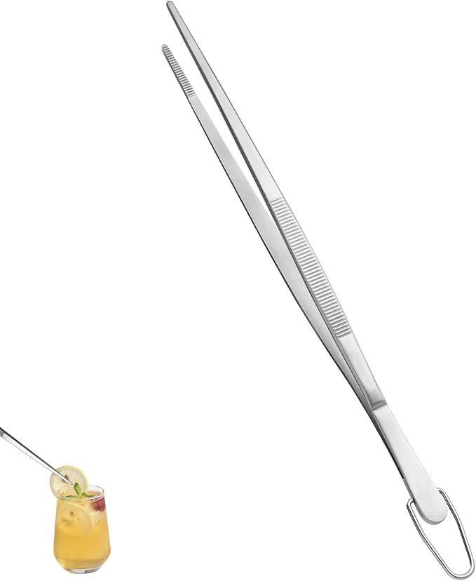 U-Taste 10in Kitchen Cooking Tweezer: 18/8 Stainless Steel Food-Grade Metal Food Tong, Seamless-Welding, Sturdy, Flexible and Non-Slip for Pasta Salad Serving, Grilling, Frying, Baking (Pointed Tip)