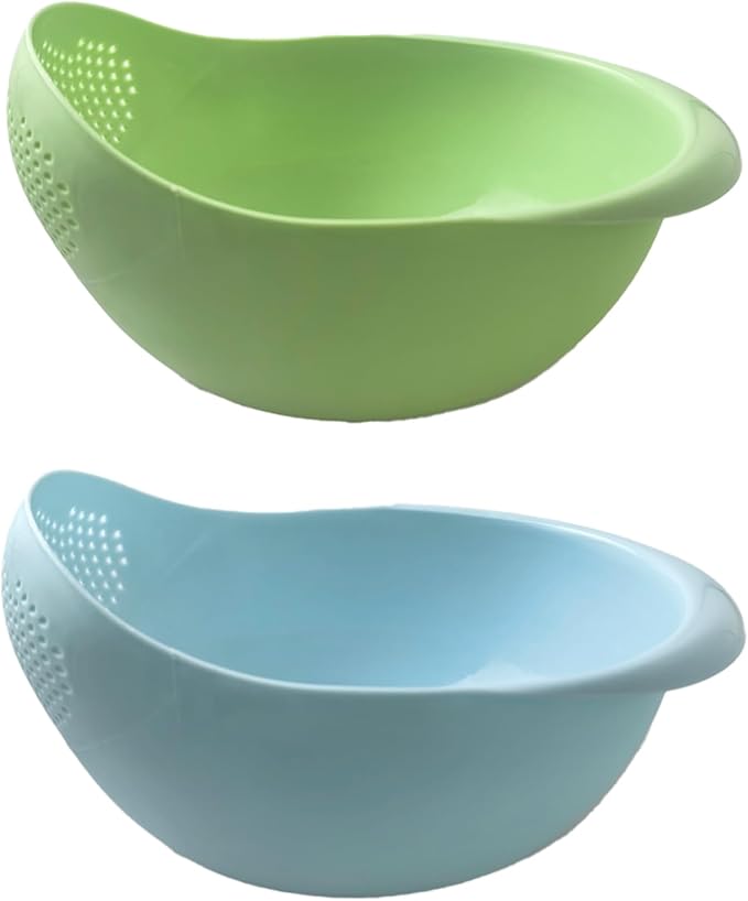 2-in-1 Rice Colander, Vegetable and Fruit Cleaning Filter Basket, 2Piece Sturdy and Easy-To-Use Food Grade Kitchen Tool Accessories (blue+green, Small)