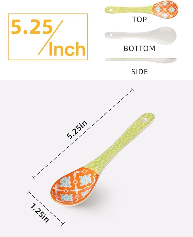 Metahom Ceramic Coffee Spoons, Colorful Teaspoons, Small Spoons for Espresso, Dessert, Tea, Stirring, Dishwasher & Microwave Safe, Assorted Colors, Set of 6