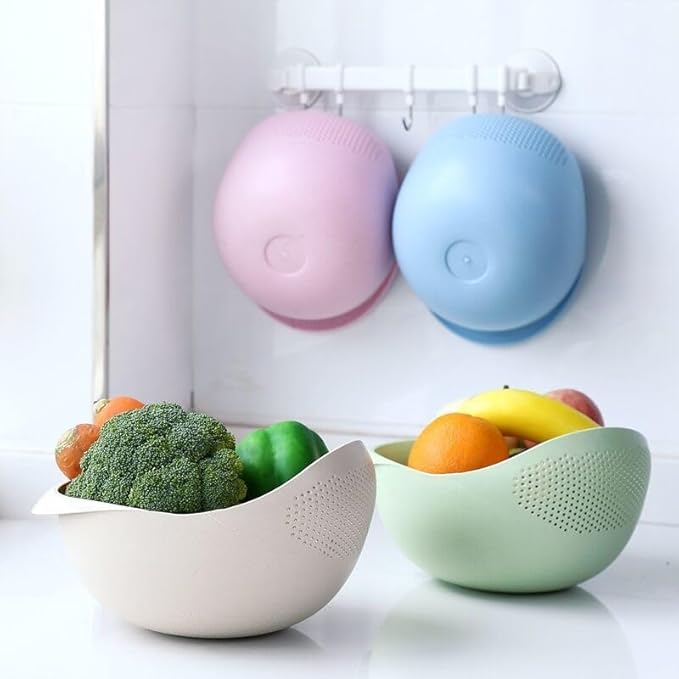 2-in-1 Rice Colander, Vegetable and Fruit Cleaning Filter Basket, 2Piece Sturdy and Easy-To-Use Food Grade Kitchen Tool Accessories (blue+green, Small)