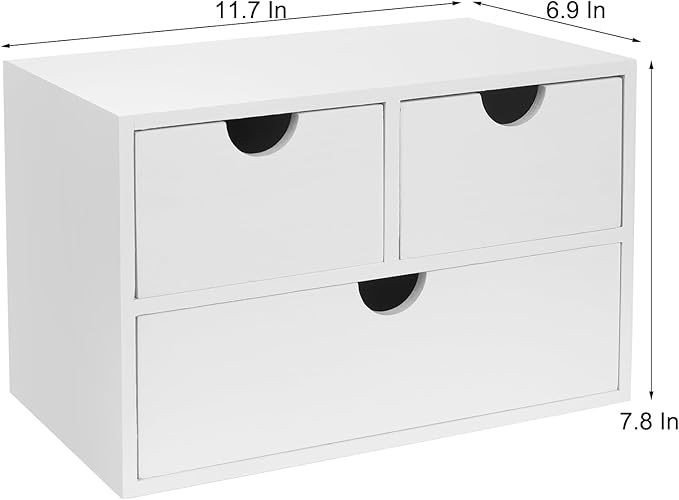 Rustic Distressed white 3-Tier Wood Desk Organizer with 3 Drawers Mini Storage Shelf For Desk, Toiletries Vanity Office Supplies (white)
