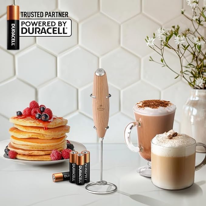 Zulay Kitchen Powerful Milk Frother Wand With 4 AA Duracell Batteries - Ultra Fast Handheld Drink Mixer - Electric Whisk Foam Maker for Coffee, Lattes, Cappuccino, Matcha & Creamer - Maple