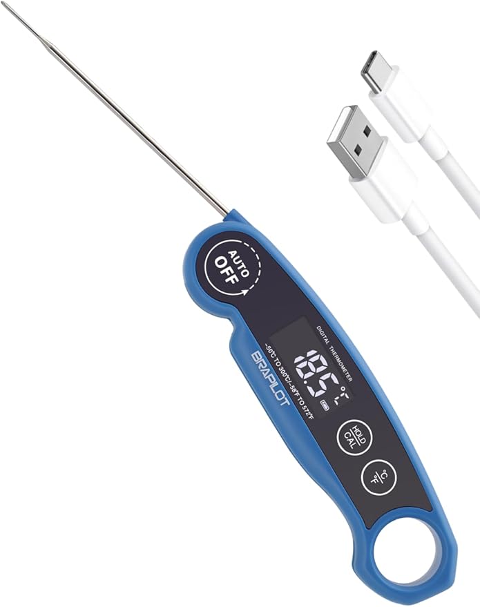 Digital Meat Thermometer Rechargeable,Waterproof Kitchen Cooking Thermometer Probe,2-3S Instant Read for Steak Grill Water Milk Bread Airfryer BBQ Baking Oil Deep Fry Smoker (Blue)