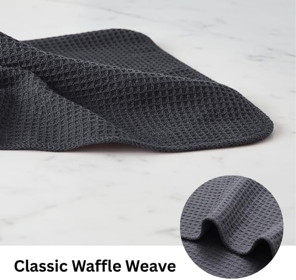 PurpleEssences Dish Cloths and Dish Rags - 8 Pack Waffle Weave Solid Kitchen Dish Wash Cloths, 100% Cotton, 12x12 Inches, Ultra Soft Absorbent Quick Drying - Spring Easter Summer - Dark Grey
