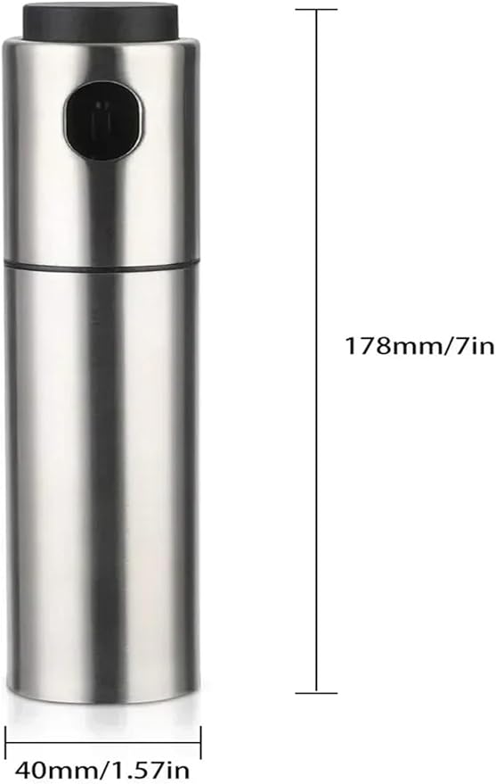 100ML BBQ & Kitchen Spray Bottle - 304 Stainless Steel Oil & Vinegar Sprayer for Baking, Grilling, Seasoning - Refillable, Leak-Proof, Dishwasher(Stainless steel)