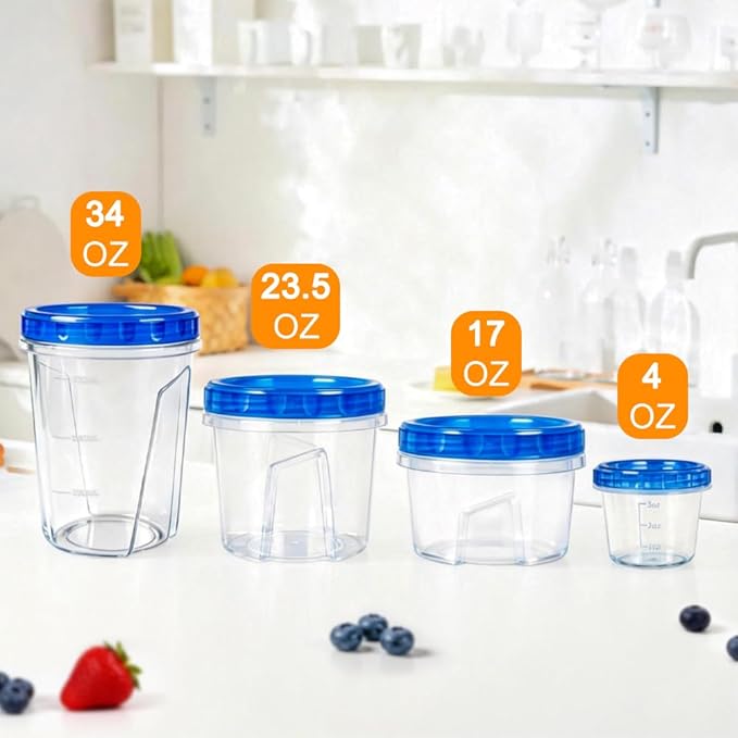 12 Pack 17oz Reusable Freezer Storage Containers with Twist Top Lids Airtight, Leakproof Plastic Food Storage Containers for Meal Prep Leftover Fruit Salad, Small Soup Container Microwave Freezer Safe