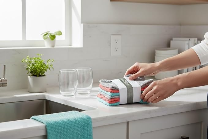 12-Pack, 100% Cotton Ribbed Bar Mops Dish Cloths, Dish Towels, Super Absorbent, Multi-Purpose for Home, Kitchen, and Bar Cleaning. Size: 12 x 12 Inches.
