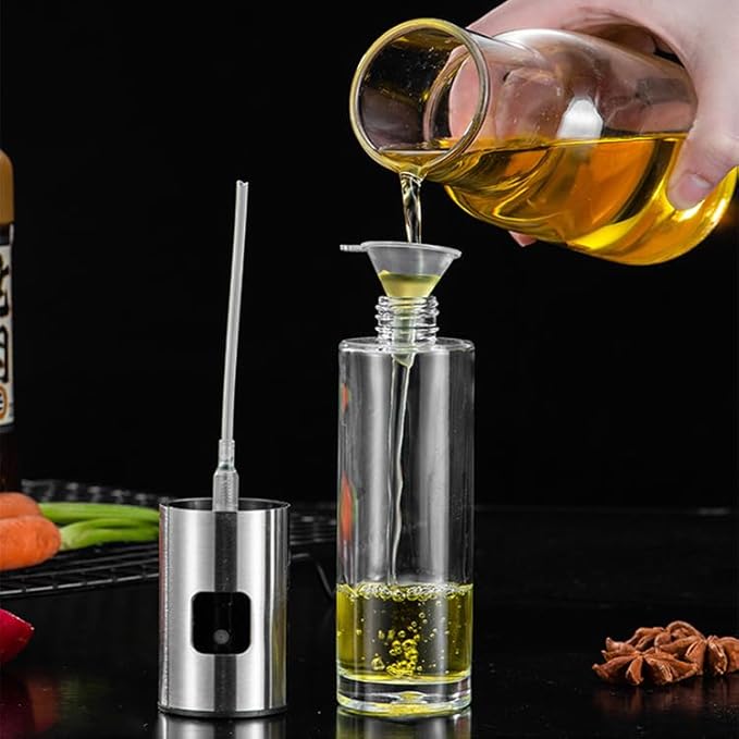 Stainless Steel Oil Spray Bottle | Refillable Kitchen Oil Dispenser with Fine Mist Spray for Olive Oil, Vinegar, Cooking Oils, Grilling, Baking, Air Fryer, and Healthy Cooking | Metallic Silver
