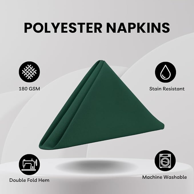 Your Chair Covers Cloth Polyester Napkins, 20 x 20 Inch, Washable Dinner Fabric Linen Napkins with Hemmed Edges for Restaurant, Wedding and Holiday Pack of 10 (Hunter Green)