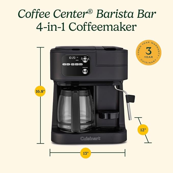 Cuisinart Coffee Center Barista Bar 4-in-1 Coffee Maker, Single-Serve Pods Compatible, Coffeemaker, Three Brewing Sizes, SS-4N1MBNAS, Black