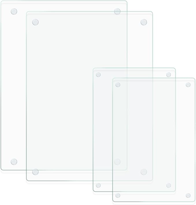 Mymonfif Tempered Glass Cutting Board for Kitchen, Clear Glass Board for Countertop, with Non-Slip Feet, Heat Resistant, Large Size 12x16" 2Pcs, Small Size 12x8" 2Pcs