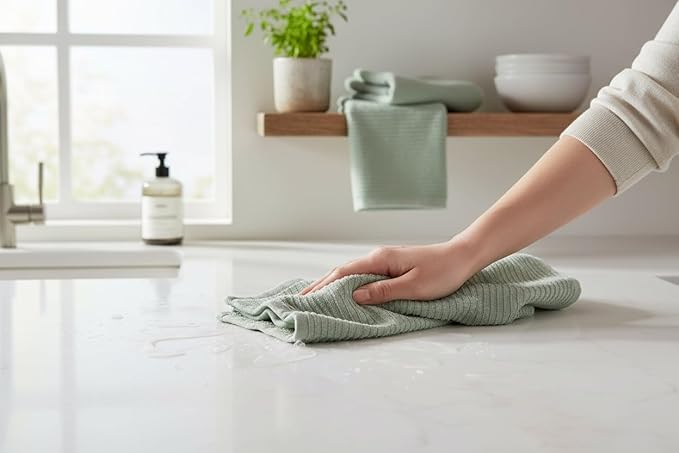 Serafina Home Sage Green Kitchen Dish Towels 100% Cotton Cloth Soft Cleaning Drying Absorbent Terry Ribbed Loop: Set of 3 Multipurpose for Everyday Use