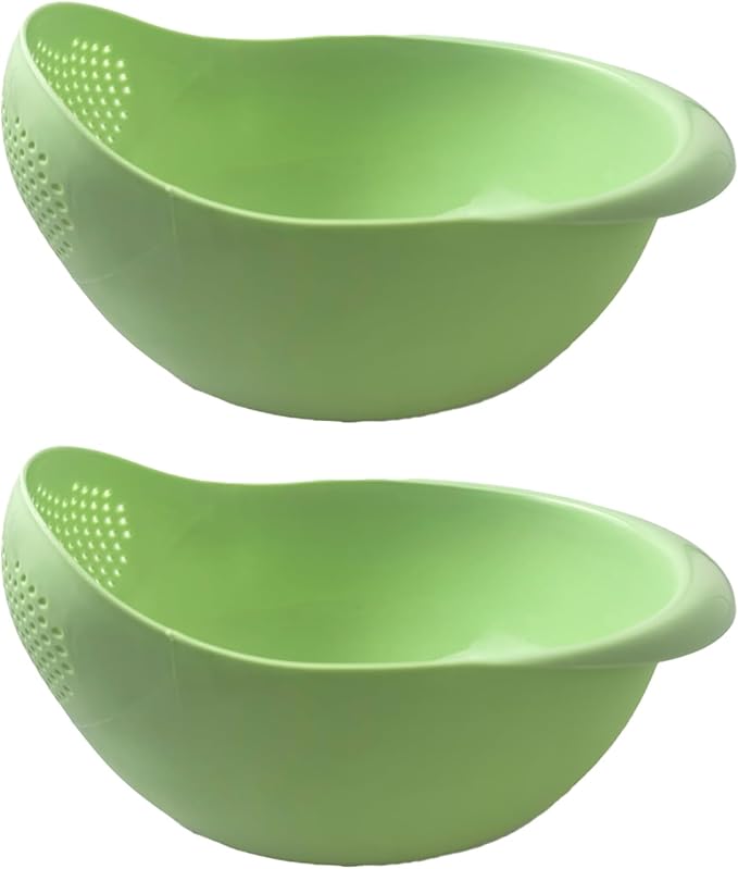 2-in-1 Rice Colander, Vegetable and Fruit Cleaning Filter Basket, 2Piece Sturdy and Easy-To-Use Food Grade Kitchen Tool Accessories (green, Small)