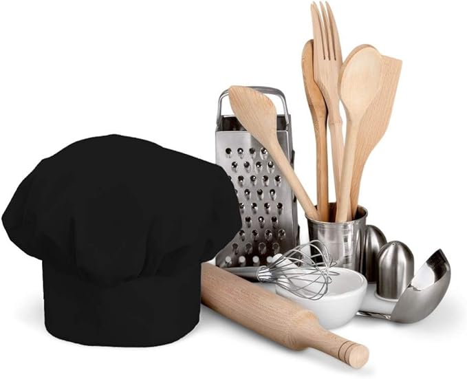 Black Chef Hat and Apron Set,Bib Apron in Big Size and Chef Hat, Bib Cooking Grilling BBQ Kitchen Chef Apron for Men Women Chef.(1set,Black)