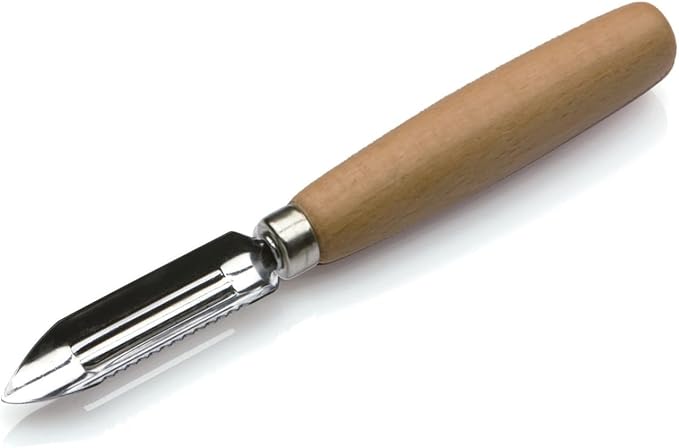 Tredoni 2.8" Vegetable Peeler Scraper & Core Extractor - Potato/Carrot/Apple Peeler - Wooden Handle, 7cm Inox Italian Stainless Steel