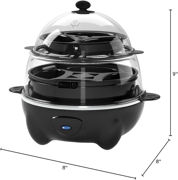 Dash Deluxe Egg Cooker - Boiler, Poacher & Steamer - Includes Measuring & Recipe Guide - Dishwasher Safe - BPA Free - Holds 12 Eggs, Black