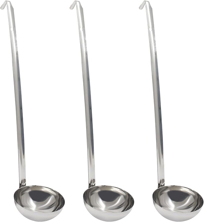 8 Oz Stainless Steel Ladle, 3 Pcs Sturdy Soup Ladle, 15" Long Handle Length for Stirring, Portioning and Serving Soup and Stew in Restaurants and Home (3.9" Bowl Diameter）