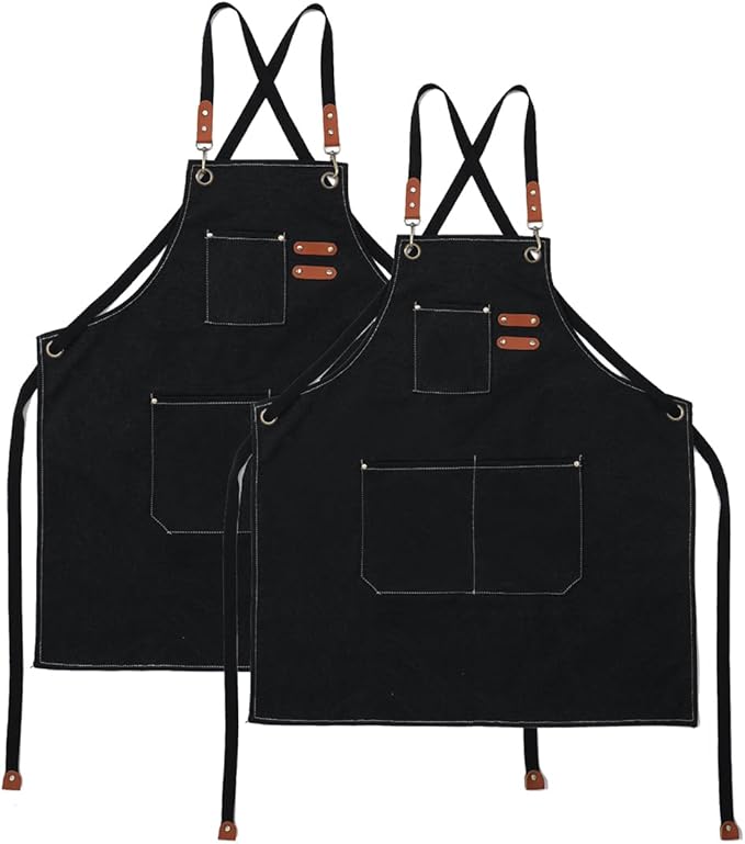 Aprons For Women Men With Pockets 2 Pcs,Kitchen Waterproof Hair Stylist Linen Bbq Tool Canvas For Adults Apron