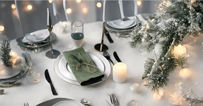 Solid Color Cotton Blended Dinner Cloth Napkins - Set of 12 (17 x 17 inches) - for Events & Home Use (Olive Green)
