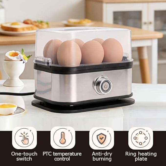Rapid Egg Cooker Electric 6 Eggs Capacity, Soft, Medium, Hard Boiled, Poacher, Omelet Maker Egg Poacher With Auto Shut-Off, BPA Free