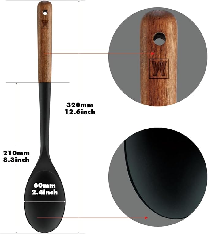 WAGENSTEIGER Silicone Cooking & Serving Spoon: Multi-Purpose Cooking Tool for Basting Serving Scooping Scraping Mixing Basting, Non-stick Cookware Safe, Wooden Handle Design