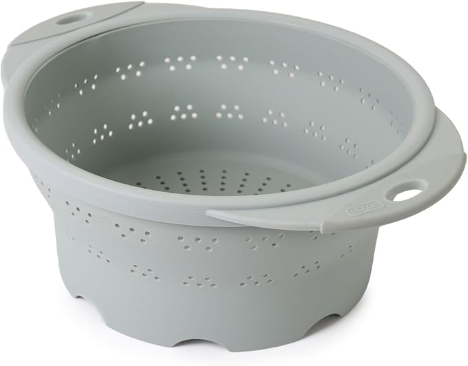 Dexas 10" Collapsible Silicone Colander in Sage, Kitchen Strainer with Handles, 15.1 Cup Capacity | BPA-Free, Heat-Resistant, Space-Saving Kitchen Tool