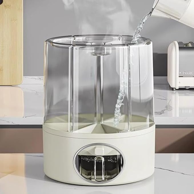 Premium 6-Grid Rotating Food Dispenser with Sealed Lid – 360° Rotation Grain Storage Container for Rice, Beans, Cereal, Peanuts, Barley, and More – Kitchen Pantry Organizer