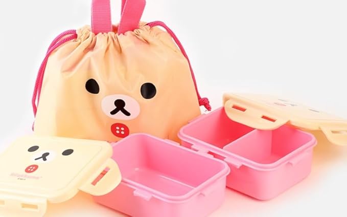 Cute Bear Bento Box, Lunch Box with Bag, Snack Containers Set, 4.9 x 3.6 x 1.9 inches (Ivory)
