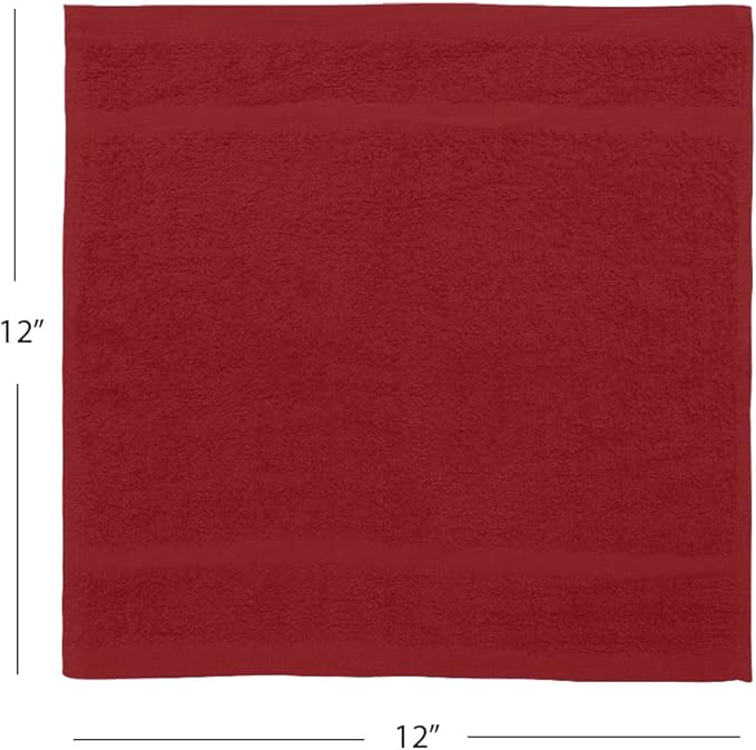 Avalon Towels Cotton Washcloths 24-Pack – 12 x 12 Inch Red Super Soft & Absorbent Ring-Spun Cotton Wash Cloths for Face, Bath, Spa, Gym, Hotel & Cleaning