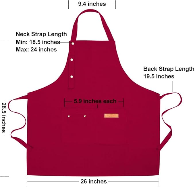 Kitchen Cooking Apron for Women Men with Big Pockets Canvas Waterproof Aprons for Server Pottery Artist Chef Apron
