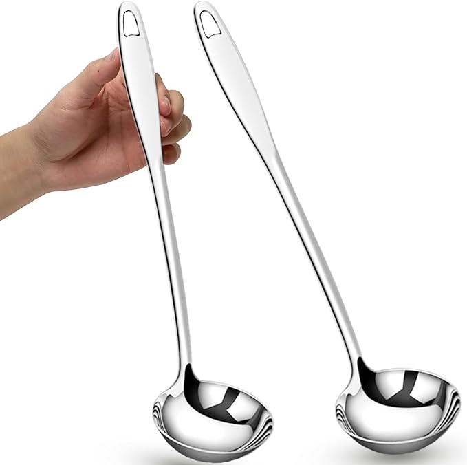 Stainless Steel Soup Ladle, Metal Ladle for Soup, Large Soup Serving Spoon for Buffet, Cooking, Party, Kitchen, Silver