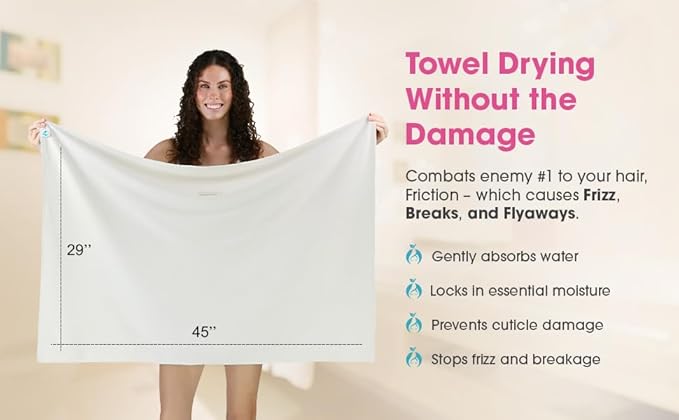 Hair RePear The Ultimate Hair Towel – Generous 29" x 45" Premium Cotton Hair Towel, Anti-Frizz Microfiber Alternative, Reduces Breakage, Gentle Fast Drying, No-Slip Fit, Natural Greige