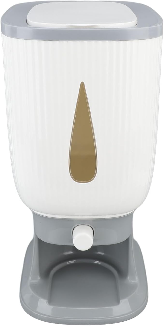 Heayzoki Rice Dispenser, 10kg Proof Rice Container with Measuring Cup for Kitchen Pantry, Ideal Rice Storage Container with Lid, Large Cereal Grain Storage Container (Gray)
