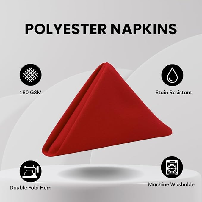 Your Chair Covers Cloth Polyester Napkins, 20 x 20 Inch, Washable Dinner Fabric Linen Napkins with Hemmed Edges for Restaurant, Wedding and Holiday Pack of 10 (Dark Red)