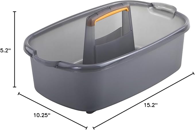 Casabella Cleaning Storage Caddy with Handle Plastic Multipurpose Organizer, Rectangle, 1.85-Gallon, Gray