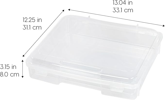 IRIS USA Board Game Storage Craft Organizer Box with Snap-Tight Latch Lid, 2-Pack Portable Plastic Case Bin for Puzzles, Magazines, Hobbies, Art Supplies, Fits 8.5" x 11" & A4 Papers, Thick, Clear
