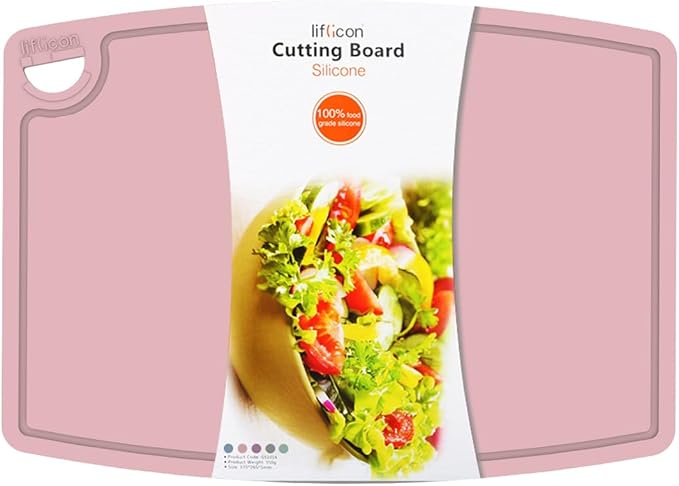 Liflicon Extra Large Thick Silicone Cutting Boards for Kitchen 14.6'' x 10.43'' Flexible Cutting Chopping Boards/Mats Non-slip Deep Drip Juice Groove, Dishwasher Safe-Soft Pink